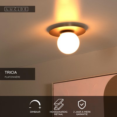 Lucide TRICIA - Plafonnière - Ø 25 cm - 1xE27 - Mat Goud / Messing